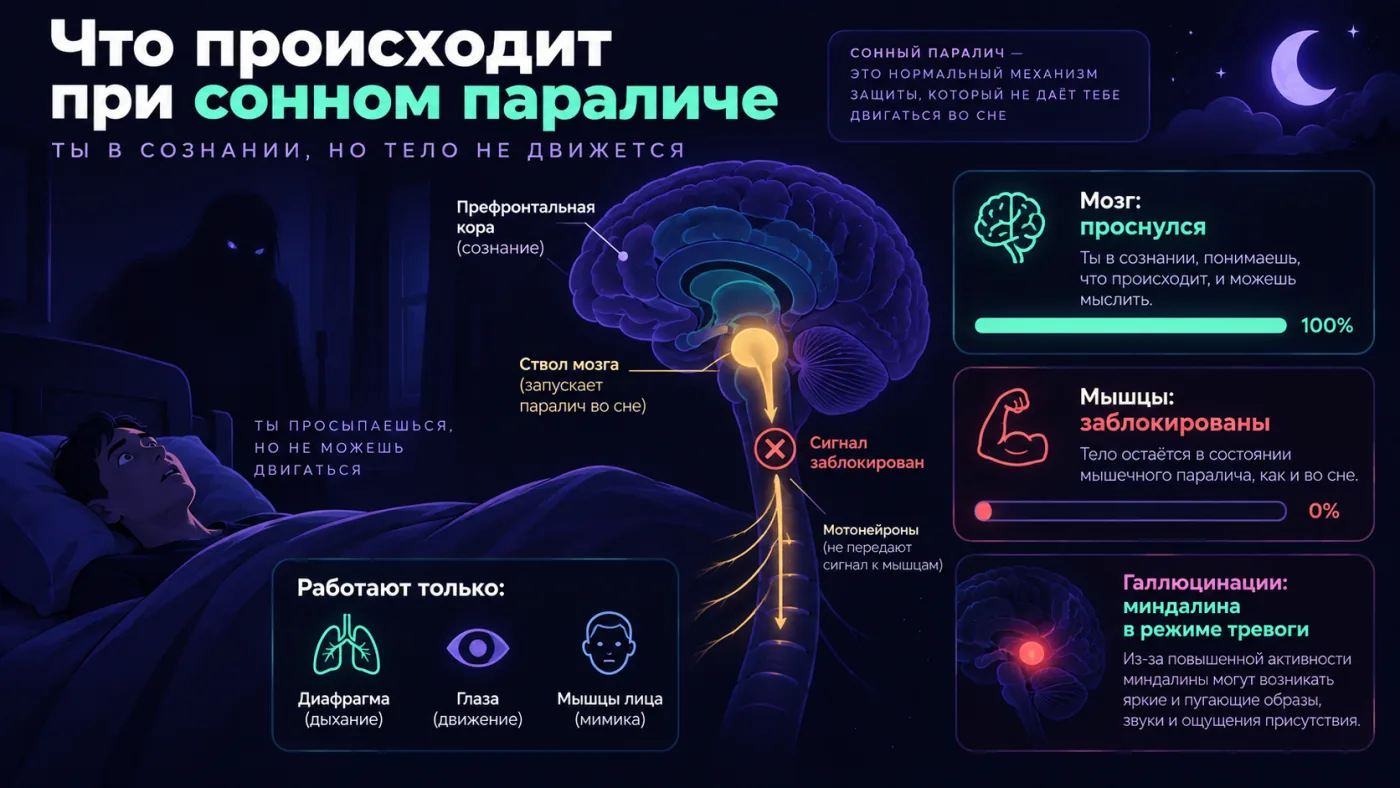 Схема: мозг проснулся, мышцы ещё заблокированы